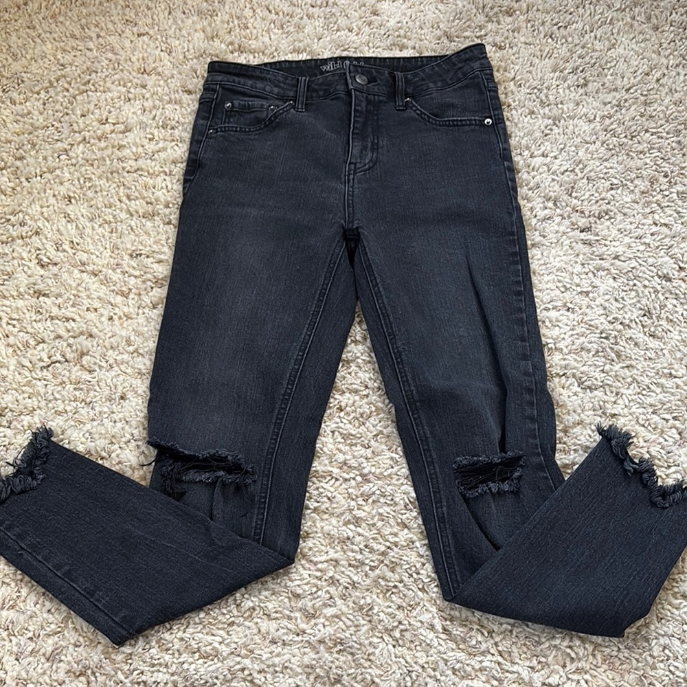Wild Fable Black Ankle Cropped Jeans with Distressed Knees